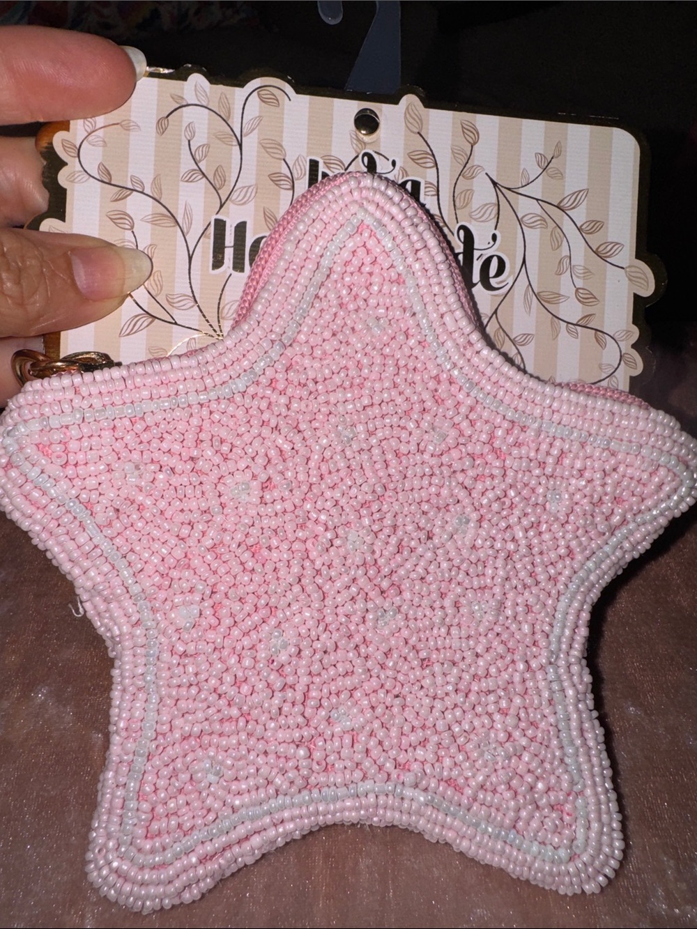 Viral TikTok Beaded Pink Star Coin Pouch Keychain